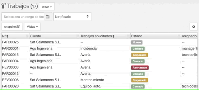 Crear parte de trabajo